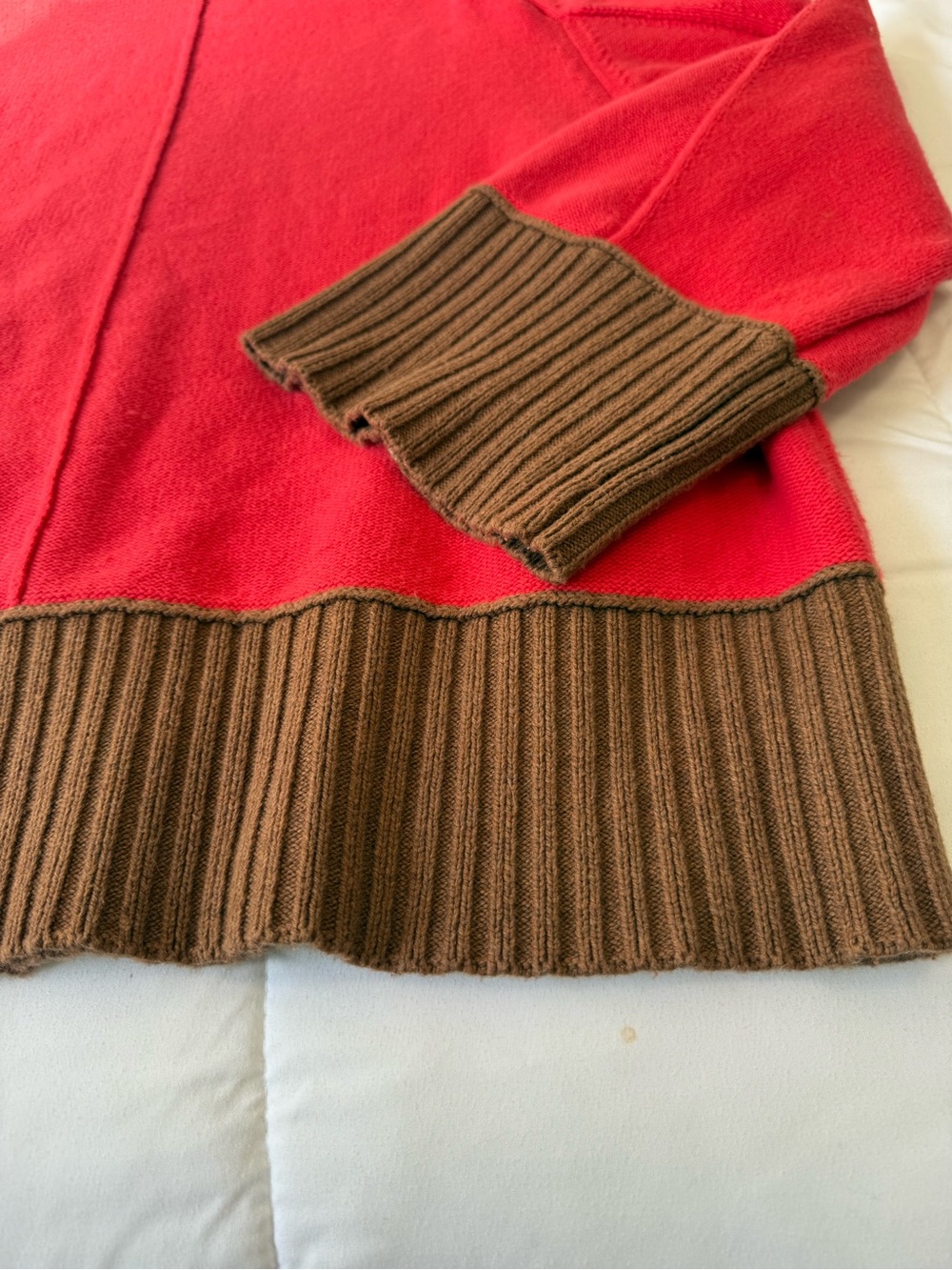 Maeve by Anthropologie Red Crewneck cotton & wool Sweater w/ Brown Rib Trim. M